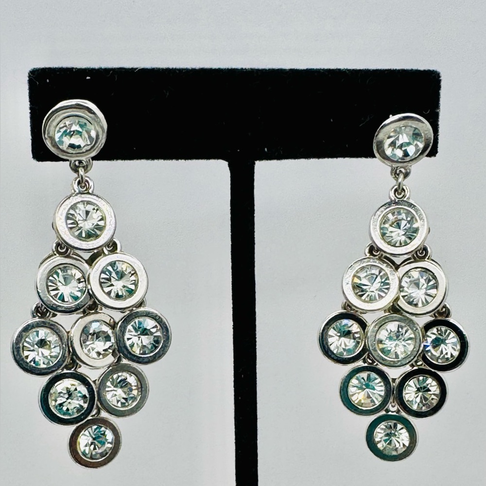 VINTAGE SILVER RHINESTONE CHANDELIER EARR..